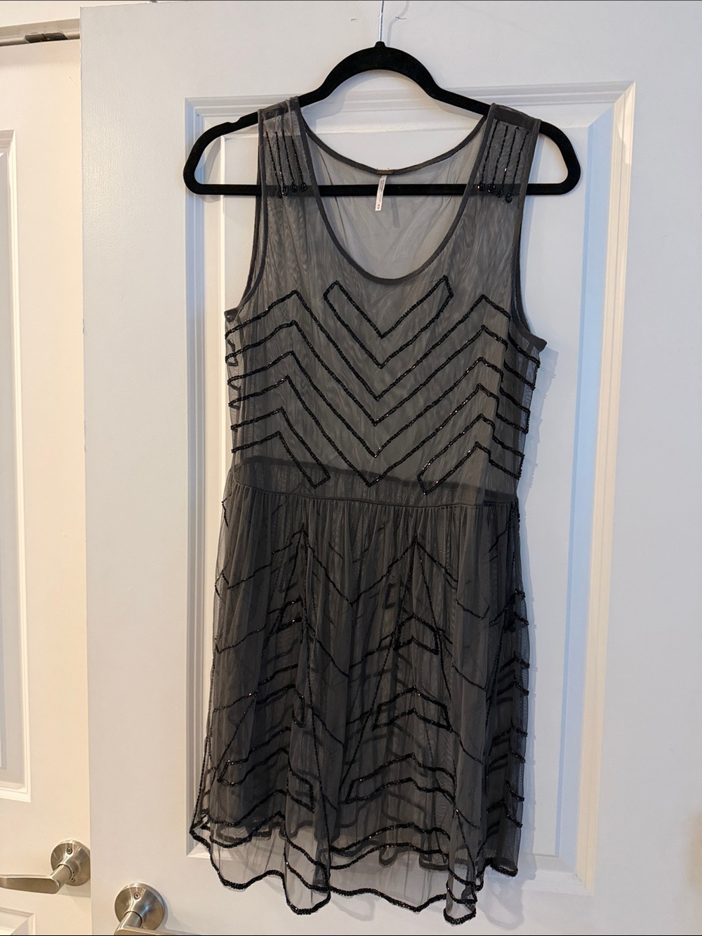 Free People Black Sheer Beaded Sleeveless Dress